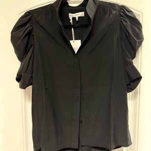 Frame Denim Black Puff-Sleeve Blouse